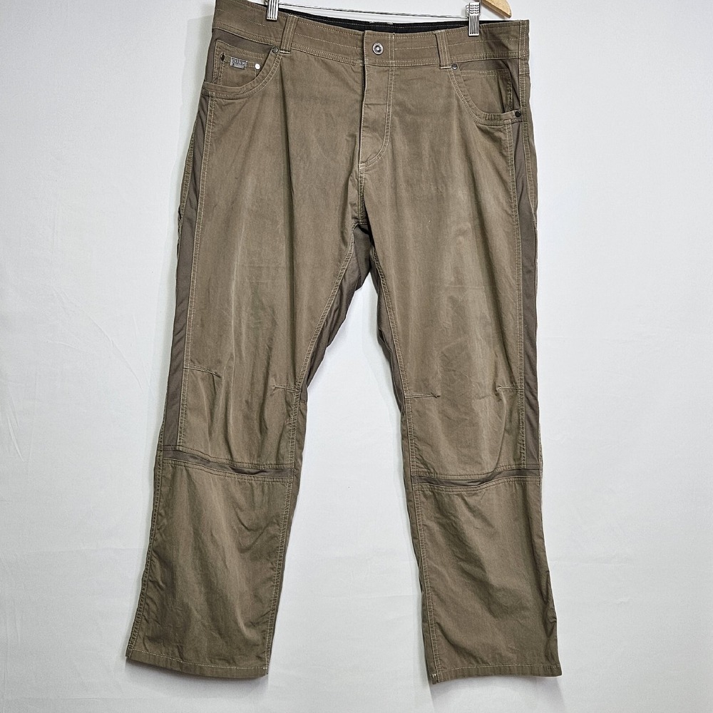 KUHL Radikl Hiking Outdoors Men 40x30 Khaki Cotton Blend Cargo Articulated Pants